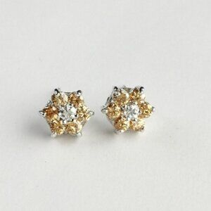 NEW Imperial Topaz cubic zirconia flower stud earrings 14k white gold overlay